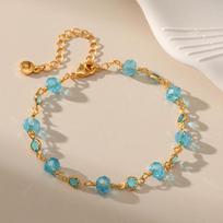 Women Elegant Blue Zircon Acrylic Bead Adjustable Handmade Gold Plated Bracelet