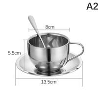 180ml / 200ml Coffee Cup Double Layer Hot Resistant Coffee Cup Set Stainless Steel Tea Cup With Plate and Spoon