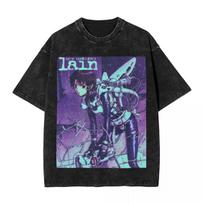 Serial Experiments Lain  Cyberpunk Suit  Vintage Washed Oversized Black T-Shirt | Cyberpunk Anime Fan Unisex Streetwear Tee S įvairiaspalvis