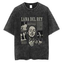 90s Singer Lana Del Rey Washed T-Shirt Harajuku Men Women Retro Short-Sleeve Fashion T-Shirts Oversized Cotton Tees Streetwear S įvairiaspalvis