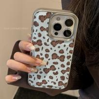 Vintage leopard print bow iPhone 17 case 16promax leather 15 for iPhone13 silver edge 11 hard 17promax