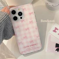Double-layer pink plaid phone case for 17 Apple 15promax bow iphone13 niche 11 soft 16 17promax