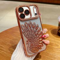Applicable to iPhone17PROMAX mobile phone case luxury electroplated colored diamond peacock glitter Apple 16/15 anti-drop cover iPhone17