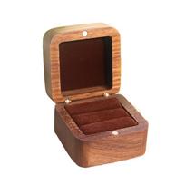 Luxury Spade Wood Rings Holder Square Jewelry Organizer Simple Rings Bearer Box  Couple Coffee Double Ring