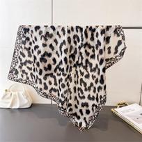 Luxury Classic Leopard Print Square Scarf Soft Satin Silk Vintage Bandana for Women Neck Hair Headband Bag Wrist Wrap Accessory 70X70CM