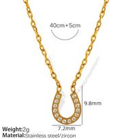 Horseshoe U-shaped Necklace Women's Titanium Steel Light Luxury Simple Versatile Niche Design Full of Diamonds Pendant
