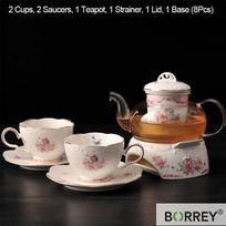 BORREY keraminis vyšnių žiedų arbatos puodo arbatos puodelis su sieteliu ir žvakės pagrindu arbatos lėkštės rinkinys Stiklinis kavos puodo virdulio rinkinys Teapot Set