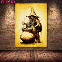 Kaimo raganos ir burtininkai Retro sienų menas Aliejinė tapyba Juodoji magija ir burtininkystė fantazijos meno plakatas 21cm×30cm NoFrame