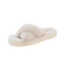 fashion Luxury Fashion One Word Thick Fur Slippers Double Fur Slippers Casual Home Cotton Shoes Women Flat Plush Cross Straps Slippers 35