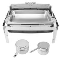 Patenkintas patiekalas Nerūdijančio plieno bufeto šildytuvas 9L Bufeto maitinimo maisto šildytuvas Skaidrus stiklinis dangtis Single Food Tray sidabras