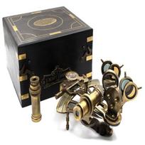 J. Scott London Brass Ship History Sextant with Hardwood Box.  Solid  Brass Nautical Functional Maritime Sextant Decor Gifts