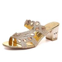 Fashion Slippers for Women Luxury Designer Rhinestone Slipper Summer High-heel Shoes for Women Fashion Casual Beach Shoe Sandalias Mujer 34