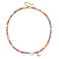 Colorful Beads Initial Choker Stainless Steel Letter Pendant Necklace Women Fashion Shell Heart Jewelry Boho Accessories CLE L