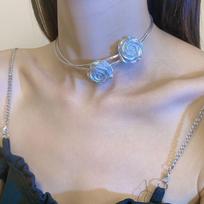 French Retro Black Camellia Rose Choker Necklace for Women