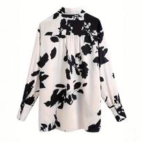 Loose New Spring and Autumn Lazy Print Design Silk Satin Texture Shirt Retro Temperament Shirt Long-sleeved Women's Top S balta