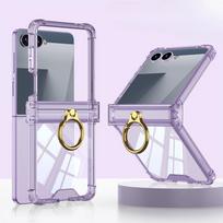 Luxury Ring Holder Armpr Hinge Protection Transparent Phone Case for Samsung Z Flip 7 6 5 Z Flip 7FE Clear Shockproof Back Cover Galaxy Z Flip7