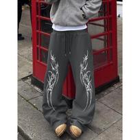 Street Casual Straight Leg Pants with Thorn Totem Print Loose Sports Pants Daily Wide Leg Pants European and American Style Hip Hop Youth S