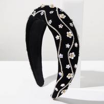 Luxury Velvet Padded Headband With Wavy Rhinestones And Floral Accents Heavy Work Royal Hair Hoop Winter Fashion Headwear