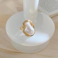 Luxury Baroque Imitation Pearl Adjustable Rings for Women Fashion Metal Droplet Niche Design Index Finger Ring Party Jewelry