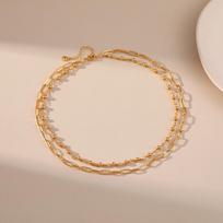 Minimalist 18k Gold Plated Multilayer Clavicle Chain Trendy Beaded Necklace