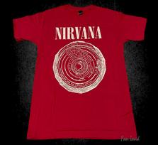 New Nirvana Kurt Cobain Dave Grohl Krist Novoselic Red Logo Mens Vintage T-shirt S red
