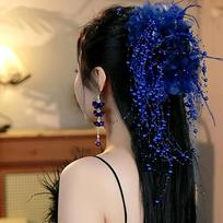 New Women's Luxury Mesh Flower Pearl Tassel Hair Clips Spring Festival Decoration Women's Fluffy Shark Hair Accessories