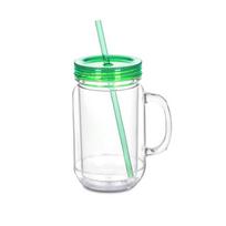 NEW 20 Oz Capacity Snowglobe Tumbler Pre Drilled Hole Clear Plastic Mason Jars Double Wall Glitter DIY Cups Gift žalia