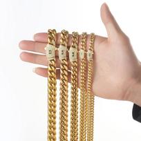 14K paauksuoto nerūdijančio plieno Monako Kubietiško pynimo grandinėlė 6mm-14mm Hip Hopo karoliai Atsparus tamsėjimui moterims ir vyrams 7inches(17.78cm)&6mm auksas
