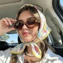 Women's Silk Scarf Turban Luxury Hijab Handkerchief Shawl Neckerchief Headscarf Headband Bandana Windproof Print Square Fashion 70x70cm