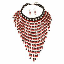 Luxury Wood Necklace Earrings Set Handmade 1920s Jewelry Set Tassel Colorful Ear Studs Evening