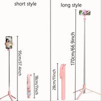 Extendable Aluminum Selfie Stick Tripod, Fill Light  Bluetooth-compatible Remote, Compatible with iPhone/android, for Travel short style rožinė