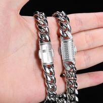 Vyriškas Grandinėlės Auksinė Sunki 12MM 18k Paauksuota Grandinėlė Miami Kubietiško Pynimo Nerūdijančio Plieno Papuošalas 12mm*16inch balto aukso spalvos