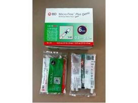 BD Micro-Fine švirkštas insulino, insulininis 0,3 ml sterilus U-100 su integruota 31G x 6 mm adata, po 0,25 EUR už 1 vnt užsakant 100 vnt, švirkšto gradacija 1/2 U