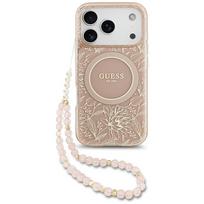 Guess IML Gėlės Elektros Perlo Dirželis MagSafe Dėklas iPhone 17 Pro - Rožinis