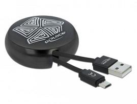 KABELIS USB MICRO(M)->USB-A(M) 2.0 0.92M JUODA ZWIJANY DELOCK