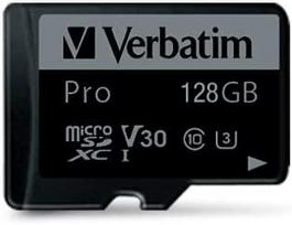 Verbatim Atminties kortelė Micro SD 128GB + adapter Pro U3 juodos spalvos 47044
