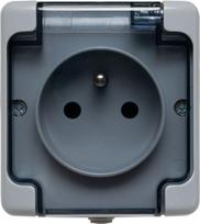Kos Elektro System 180032 BRYZA Vienas hermetiškas lizdas su/be IP54 su dūmų sklende, pilka 180032