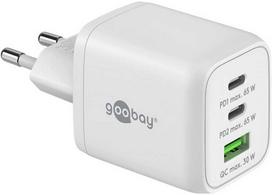 „Įkroviklis Goobay goobay“ USB-C greitasis įkroviklis Nano, PD, GaN, 65 vatai (baltas, 1x USB-A, 2x USB-C PD, Charge 3.0)