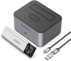 „Orico IT28E-C“ 2 diskų prijungimo stotelė su M.2 NVME 2,5 colio / 3,5 colio HDD / 2,5 colio SSD klonavimo funkcija – pilkos spalvos