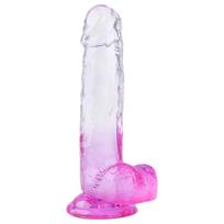 Sunfo - dildo su sėklidėmis ir siurbtuku - 22 cm - permatomas violetinis