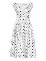 Self Portrait - Polka Dot Cotton Midi Dress - Iki kelių ir midi suknelės - Balta