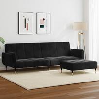 Dvivietė sofa-lova su pakoja, juodos spalvos, aksomas