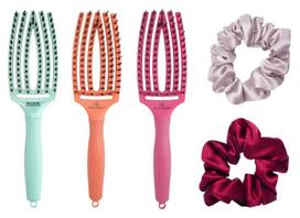 Olivia Garden Finger Brush Blush Coral Medium + Blush Hot Pink + Arctic Lights Teal + Neneke Silk Hair Band Rose Gold + Neneke Silk Hair Band Claret