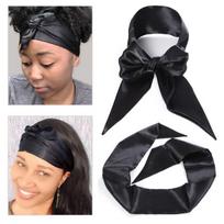 Satininė madinga šilko juosta perukams Scarf Wig Grip 137x11,5 cm juoda