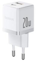 Baseus Palm 20W USB-C USB-A Sieninis Įkroviklis - Baltas