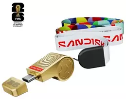 „SanDisk“ USB-C atmintinė: FIFA pasaulio čempionatas 2026 – 128GB (auksinis leidimas), 128GB, USB C tipo, 3.2 kartos 1 (3.1 kartos 1), 300MB/s, dangtelis, auksinė