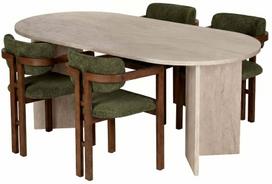 Valgomojo komplektas Kalune Design Meridia 4, žalia sp./riešuto sp./travertine sp.
