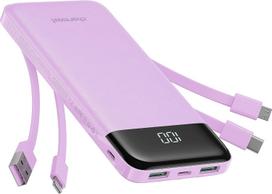Charmast W1148 Purple Power Bank, 5V 3A 10000 mAh, with built-in USB A / USB C / Lightning / Micro USB cables