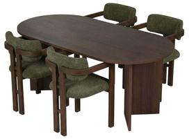 Valgomojo komplektas Kalune Design Meridia 4, žalia sp./riešuto sp./tamsiai ruda sp.