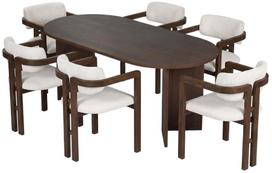 Valgomojo komplektas Kalune Design Meridia 6, balta sp./riešuto sp./tamsiai ruda sp.